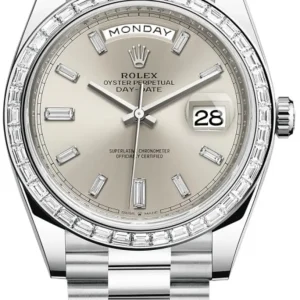 Rolex Day-Date 40 Platinum Silver Diamond Dial Diamond Bezel Men's Watch M228396TBR-0011