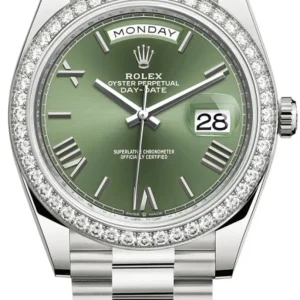 Rolex Day-Date 40 18k White Gold Olive Green Dial Diamond Bezel Men's Watch M228349RBR-0030