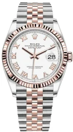 Rolex Datejust 36 Steel & Everose Gold White Roman Dial Jubilee Bracelet Women's Watch M126231-0015