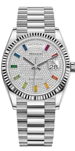 Rolex Day-Date White Gold Diamond-Paved Gemstone Dial Women's Watch M128239-0019