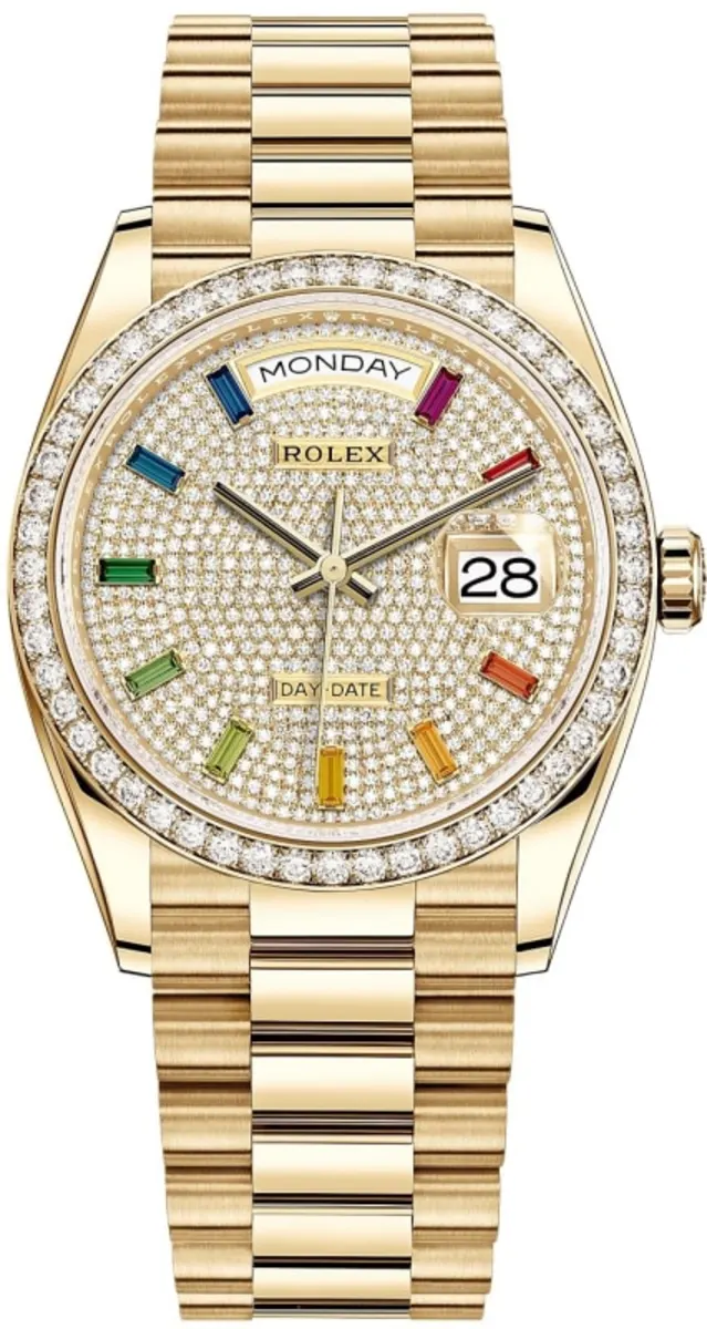 B35D049A-CFE7-5971-926A-B861F9910D53 Rolex Day-Date Yellow Gold Diamond-Paved Dial Diamond Bezel Women's Watch M128348RBR-0030 - Image 1
