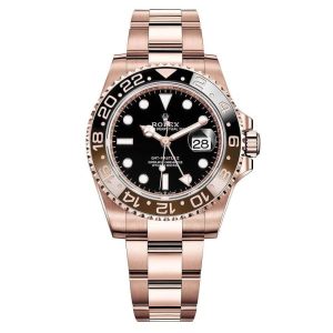 Rolex GMT-Master II 40mm Root Beer Black Dial Oyster Bracelet 18k Rose Gold Watch 126715chnr-0001