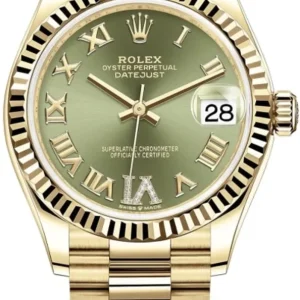 Rolex Datejust 31 Yellow Gold Olive Green Pave Roman Diamond Dial Women's Watch M278278-0030