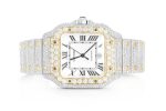 CARTIER WATCH BUST DOWN SANTOS DE 40MM TWO TONE FULL ICED VVS MOISSANITE ROMAN DIAL
