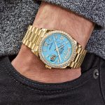 Rolex Day-Date 128348RBR Yellow Gold Diamond Bezel Turquoise Diamond Dial - Image 2