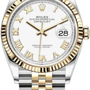 Rolex Datejust 36 Steel & Yellow Gold White Roman Dial Jubilee Women's Watch M126233-0029
