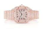 CARTIER SANTOS DE 40MM STEEL ROSE GOLD FULL ICED MOISSANITE ROMAN DIAL WATCH