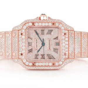CARTIER SANTOS DE 40MM STEEL ROSE GOLD FULL ICED MOISSANITE ROMAN DIAL WATCH