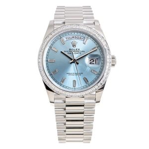 Lady Rolex DAY-DATE 36 128396TBR Ice Blue Baguette Index Replica