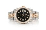 ICED OUT ROLEX DATEJUST 36MM TWO TONE BLACK DIAL AUTOMATIC WATCH 16.00CT