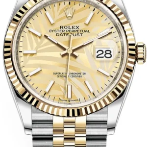 Rolex Datejust 36 Steel & Yellow Gold Golden Palm-Motif Dial Women's Watch M126233-0037