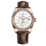 Rolex Sky-Dweller White Dial Automatic 18kt Everose Gold Leather Strap 326135-0006