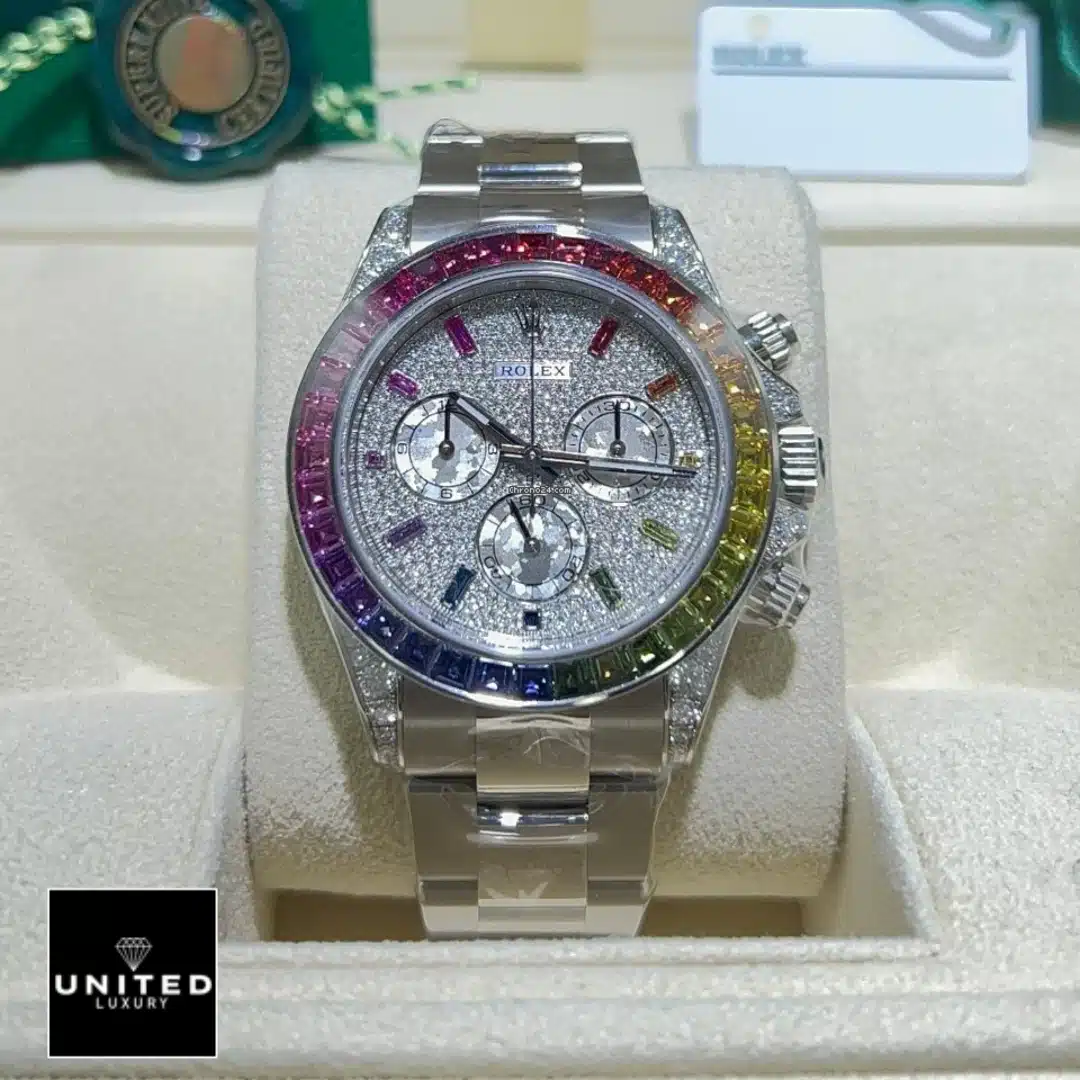 Rolex Daytona 116520-0016 Rainbow Gem-Set Bezel Replica in the Rolex Box