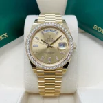 Rolex Day-Date 228348RBR Yellow Gold Diamond Bezel Champagne Diamond Dial - Image 6