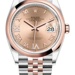 Rolex Datejust 36 Steel & Everose Gold Rose Diamond Pave Roman Dial Women's Watch M126201-0027
