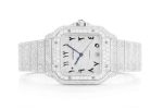 CARTIER SANTOS WATCH ICED OUT 100 XL FULL VVS MOISSANITE HEBREW DIAL
