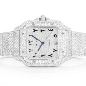 CARTIER SANTOS WATCH ICED OUT 100 XL FULL VVS MOISSANITE HEBREW DIAL