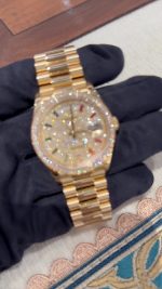 Rolex Day-Date Yellow Gold Diamond-Paved Dial Diamond Bezel Women's Watch M128348RBR-0030 - Image 3