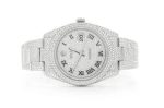 ROLEX DATEJUST ICED OUT 41MM SILVER AUTOMATIC STAINLESS STEEL WATCH FULL MOISSANITE 23.50CT