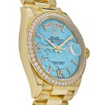 Rolex Day-Date 128348RBR Yellow Gold Diamond Bezel Turquoise Diamond Dial - Image 8