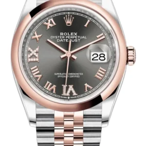 Rolex Datejust 36 Steel & Everose Gold Slate Diamond Pave Roman Dial Women's Watch M126201-0023
