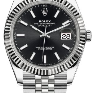 Rolex Datejust 41 Steel & White Gold Black Index Jubilee Band Men's Watch M126334-0018