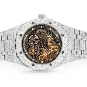 ICED OUT AP WATCH 41MM SKELETON SILVER VVS MOISSANITE 24CT