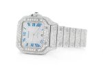 CARTIER WATCH BUST DOWN SANTOS DE 40MM STEEL FULL ICED VVS MOISSANITE BLUE ROMAN DIAL - Image 2