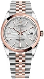 Rolex Datejust 36 Steel & Everose Gold Silver Palm-Motif Dial Women's Watch M126201-0031