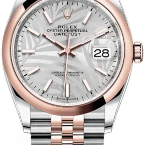 Rolex Datejust 36 Steel & Everose Gold Silver Palm-Motif Dial Women's Watch M126201-0031