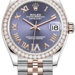 Rolex Datejust 31 Stainless Steel and Rose Gold Aubergine Pave Roman Dial Diamond Bezel Women's Watch M278381RBR-0020