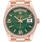 Rolex Day-Date Rose Gold Green Aventurine Diamond-Set Roman Dial Diamond Bezel Women's Watch M128345RBR-0068 - Image 2
